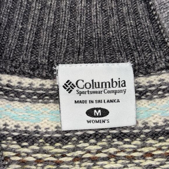 Vintage Y2k COLUMBIA Sweater M Fair Isle Full Zip Cotton Angora Cardigan Medium - Picture 4 of 10